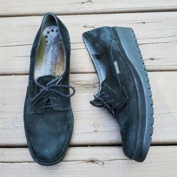 Mephisto Shoes - Vintage 90s y2k Mephisto Air Jets Black‎ Suede Leather Lace-up Wedge Loafers 8